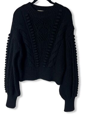 Whimsigoth By Anthropologie Black Cable Knit Balloon Sleeve Sweater Chunky Sz S
